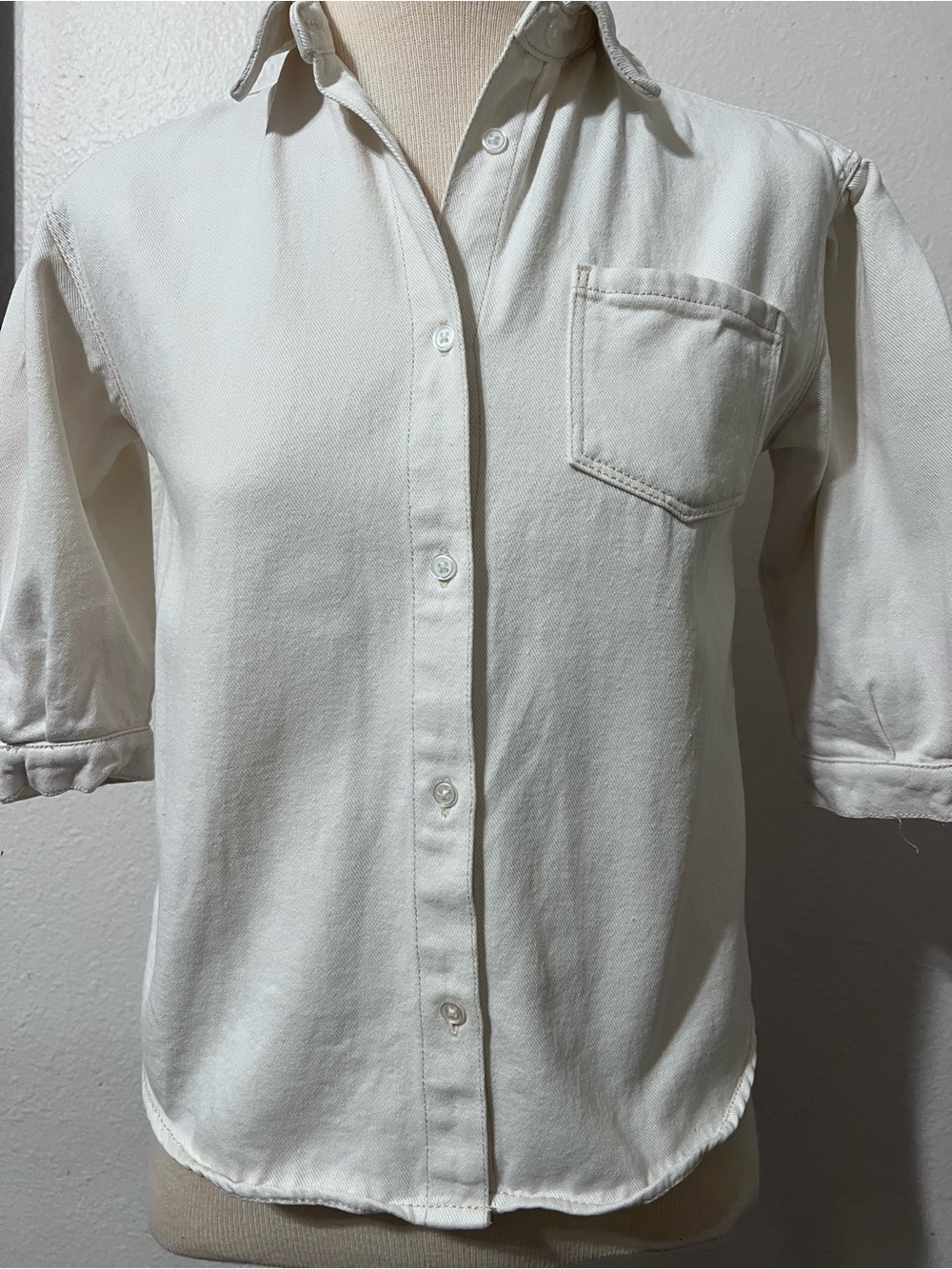 Zara Disney Cream Casual Button-Down Shirt with Chest Pocket